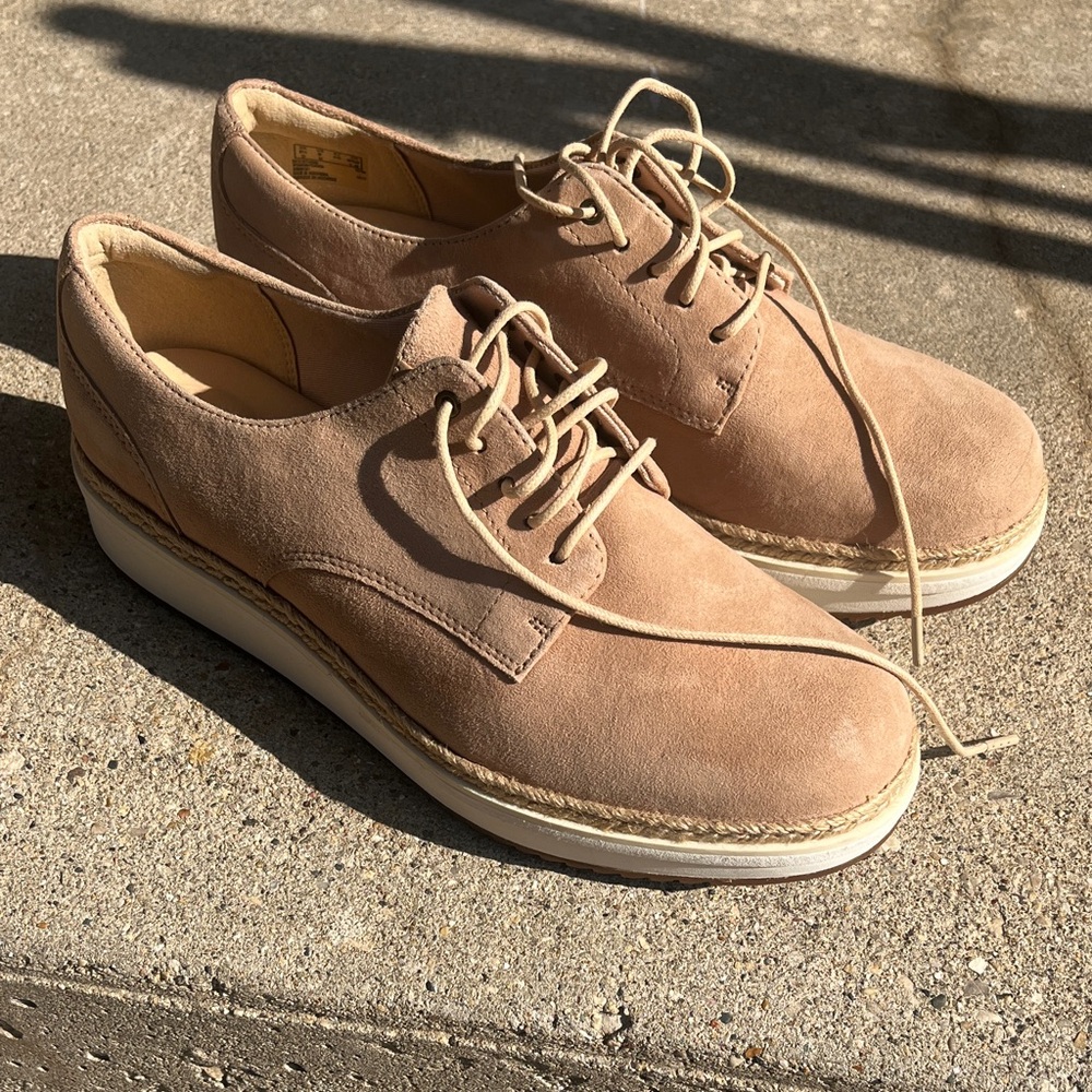Clarks Tan Suede Platform Loafers